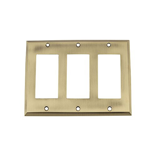 Nostalgic Warehouse 719703 New York Switch Plate with Triple Rocker, Antique Brass
