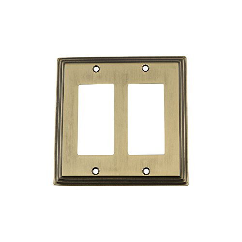 Nostalgic Warehouse 719738 Deco Switch Plate with Double Rocker, Antique Brass