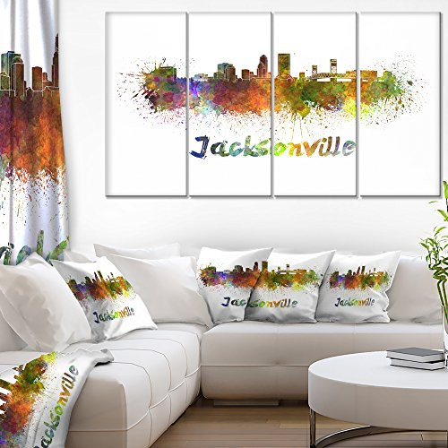 Designart Jacksonville Skyline-Cityscape Canvas Art Print-48x28-4 Panels, 28'' H x 48'' W x 1'' D 4P, Green Designart Jacksonville Skyline-Cityscape Canvas Art Print-48x28-4 Panels, 28'' H x 48'' W x 1'' D 4P, Green