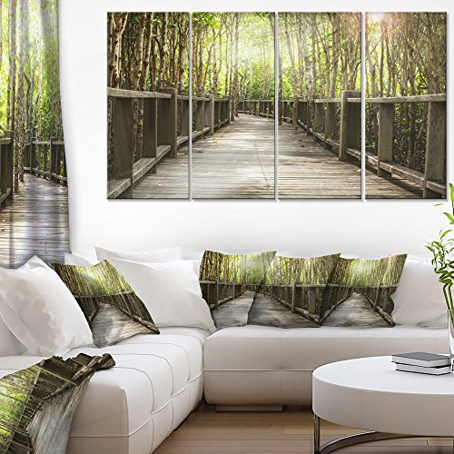 Designart Wooden Bridge in Forest-Landscape Photography Canvas Print-48x28-4 Panels, 28'' H x 48'' W x 1'' D 4P Brown Designart Wooden Bridge in Forest-Landscape Photography Canvas Print-48x28-4 Panels, 28'' H x 48'' W x 1'' D 4P Brown