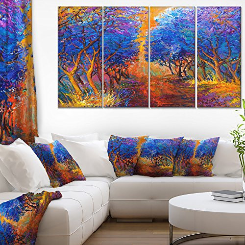 Designart Autumn Forest-Landscape Canvas Art Print-48x28-4 Panels, 28'' H x 48'' W x 1'' D 4P, Blue Designart Autumn Forest-Landscape Canvas Art Print-48x28-4 Panels, 28'' H x 48'' W x 1'' D 4P, Blue