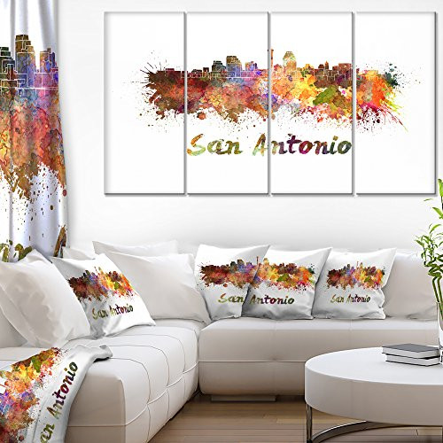 Designart San Antonio Skyline-Cityscape Canvas Artwork Print-48x28-4 Panels, 28'' H x 48'' W x 1'' D 4P, Purple Designart San Antonio Skyline-Cityscape Canvas Artwork Print-48x28-4 Panels, 28'' H x 48'' W x 1'' D 4P, Purple