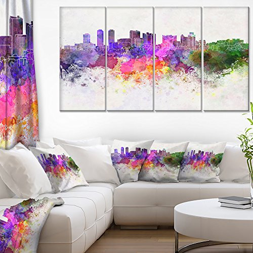 Designart Colombo Skyline-Cityscape Canvas Artwork Print-48x28-4 Panels, 28'' H x 48'' W x 1'' D 4P Purple Designart Colombo Skyline-Cityscape Canvas Artwork Print-48x28-4 Panels, 28'' H x 48'' W x 1'' D 4P Purple