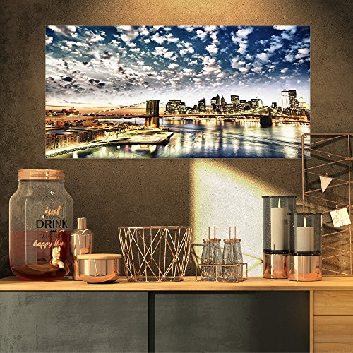 Designart New York City-Manhattan Skyline-Cityscape Photo Canvas Print-32x16, 32x16, Blue Designart New York City-Manhattan Skyline-Cityscape Photo Canvas Print-32x16, 32x16, Blue