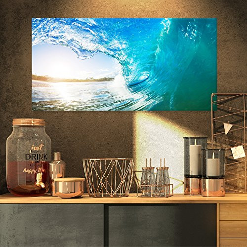 Designart Waves Arch-Seascape Photo Canvas Art Print-32x16, 32x16, Blue
