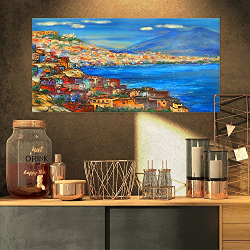 Designart Naples Today-Seascape Painting Canvas Print-32x16, 32x16