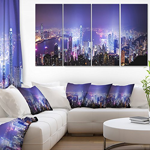 Designart Hong Kong Night City-Cityscape Photo Canvas Art Print-48x28-4 Panels, 28'' H x 48'' W x 1'' D 4P Designart Hong Kong Night City-Cityscape Photo Canvas Art Print-48x28-4 Panels, 28'' H x 48'' W x 1'' D 4P