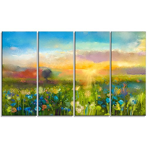 Designart Sunset Meadow Landscape-Oil Painting Canvas Print-48x28-4 Panels, 28'' H x 48'' W x 1'' D 4P Designart Sunset Meadow Landscape-Oil Painting Canvas Print-48x28-4 Panels, 28'' H x 48'' W x 1'' D 4P