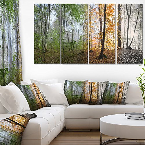 Designart Morning Forest Panorama-Landscape Photo Canvas Print-48x28-4 Panels, 28'' H x 48'' W x 1'' D 4P Yellow