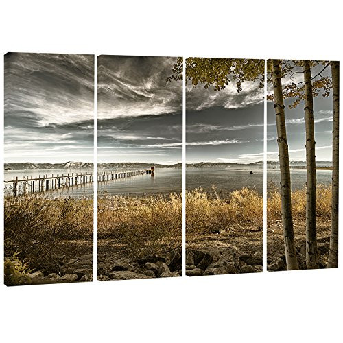 Designart Pier in Brown Lake-Landscape Photo Canvas Art Print-48x28-4 Panels, 28'' H x 48'' W x 1'' D 4P Designart Pier in Brown Lake-Landscape Photo Canvas Art Print-48x28-4 Panels, 28'' H x 48'' W x 1'' D 4P