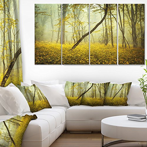 Designart Forest Flowers-Landscape Photo Canvas Print-48x28-4 Panels, 28'' H x 48'' W x 1'' D 4P, Yellow Designart Forest Flowers-Landscape Photo Canvas Print-48x28-4 Panels, 28'' H x 48'' W x 1'' D 4P, Yellow