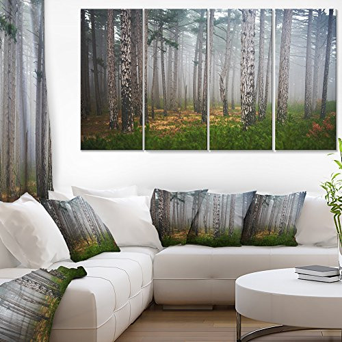 Designart Dense Misty Forest-Landscape Photography Canvas Print-48x28 4 Piece, 28'' H x 48'' W x 1'' D 4P Green Designart Dense Misty Forest-Landscape Photography Canvas Print-48x28 4 Piece, 28'' H x 48'' W x 1'' D 4P Green
