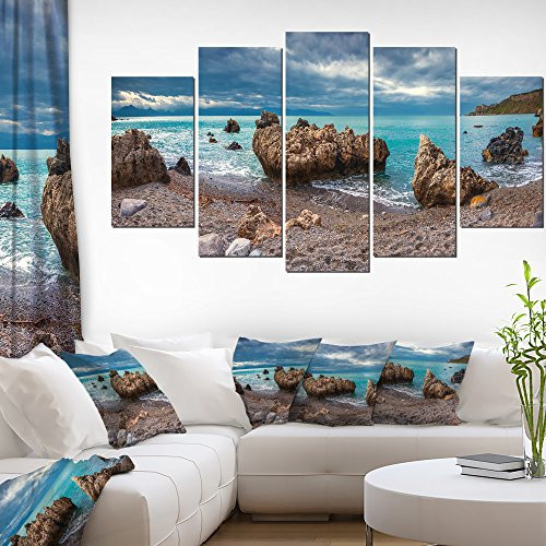 Designart Volcanic Beach-Seashore Photography Canvas Print-60x32 5 Piece, 60x32-5 Panels Diamond Shape Blue