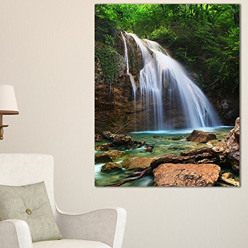 Designart PT8737-12-20 Djur Waterfall-Landscape Photography Canvas Art Print-12x20, 20" H x 12" W x 1" D 1P Green