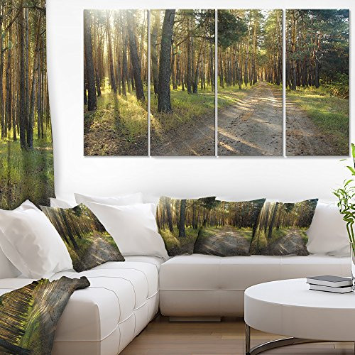 Designart Road Pine Forest-Landscape Photo Canvas Print-48x28 4 Piece, 28'' H x 48'' W x 1'' D 4P Green Designart Road Pine Forest-Landscape Photo Canvas Print-48x28 4 Piece, 28'' H x 48'' W x 1'' D 4P Green