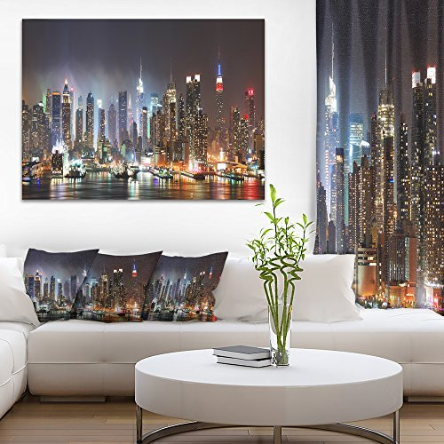 Designart PT8281-20-12 Lit NYC Manhattan Skyline Cityscape Photo Canvas Print, 12" H x 20" W x 1" D 1P Designart PT8281-20-12 Lit NYC Manhattan Skyline Cityscape Photo Canvas Print, 12" H x 20" W x 1" D 1P