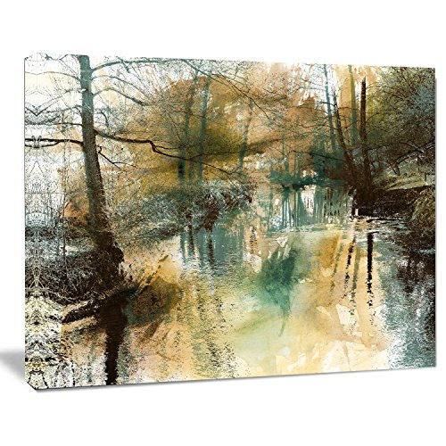 Designart PT8523-20-12 River and Trees Oil Landscape Painting Canvas Print-20x12, 12" H x 20" W x 1" D 1P, Black
