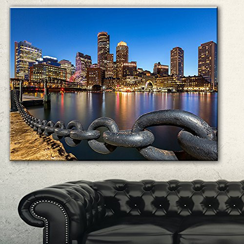 Designart PT8625-20-12 Boston Skyline at Dusk-Cityscape Photo Canvas Print-20x12, 12" H x 20" W x 1" D 1P Designart PT8625-20-12 Boston Skyline at Dusk-Cityscape Photo Canvas Print-20x12, 12" H x 20" W x 1" D 1P