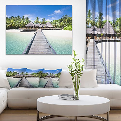 Designart PT8629-20-12 Beach with Coconut Palm Trees-Landscape Photo Canvas Art-20x12, 12" H x 20" W x 1" D 1P, Blue