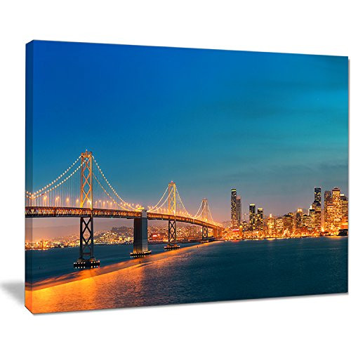 Designart PT10109-20-12 Illuminated San Francisco Skyline-Cityscape Canvas print-20x12, 12" H x 20" W x 1" D 1P Designart PT10109-20-12 Illuminated San Francisco Skyline-Cityscape Canvas print-20x12, 12" H x 20" W x 1" D 1P