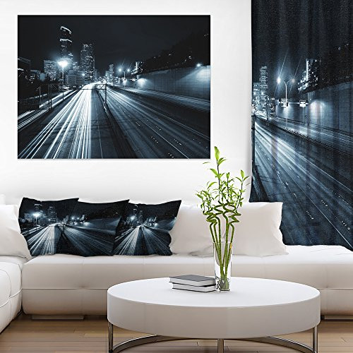 Designart PT10186-20-12 Illuminated Traffic Trail in Downtown Seattle-Cityscape Canvas print-20x12, 12" H x 20" W x 1" D 1P Designart PT10186-20-12 Illuminated Traffic Trail in Downtown Seattle-Cityscape Canvas print-20x12, 12" H x 20" W x 1" D 1P