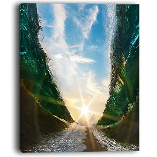 Designart PT10599-12-20 Sandy Path to The Sun in Parted Sea-Seashore Canvas Wall Art-12X20, 20" H x 12" W x 1" D 1P