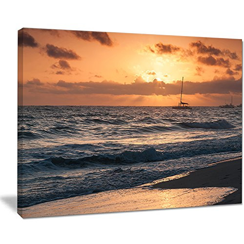 Designart PT10642-20-12 Colorful Sunrise Over Atlantic Ocean-Beach Canvas Wall Art-20x12, 12" H x 20" W x 1" D 1P Red