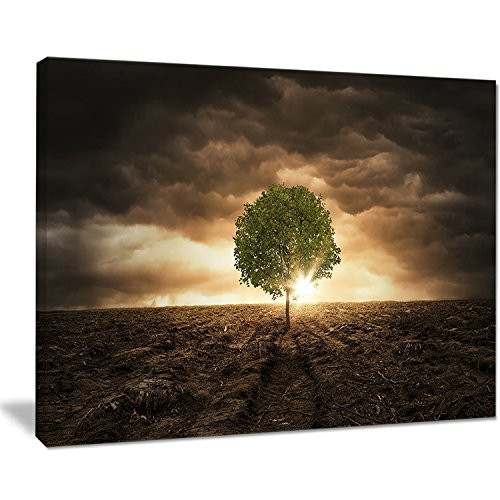 Designart PT10769-20-12 Lonely Tree Under Dramatic Sky-Extra Large Wall Art Landscape-20x12, 12" H x 20" W x 1" D 1P
