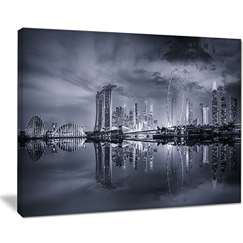 Designart PT10976-20-12 Black and White Singapore Skyline-Cityscape Canvas print-20x12, 12" H x 20" W x 1" D 1P Designart PT10976-20-12 Black and White Singapore Skyline-Cityscape Canvas print-20x12, 12" H x 20" W x 1" D 1P