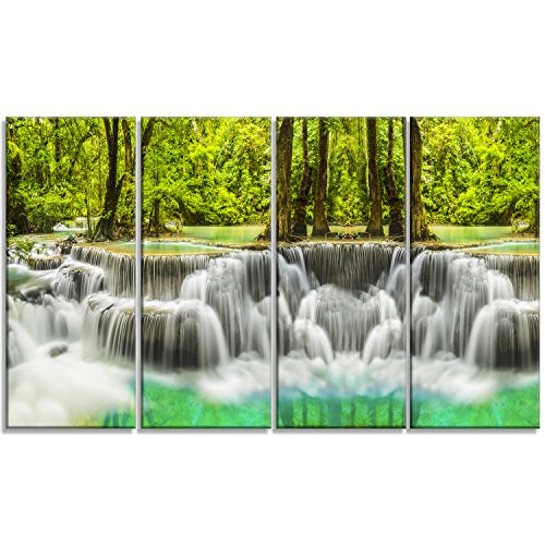 Designart Erawan Waterfall Kanchanaburi Province-Metal Wall Art-MT7093-48x28-4 Panels, 28'' H x 48'' W x 1'' D 4P