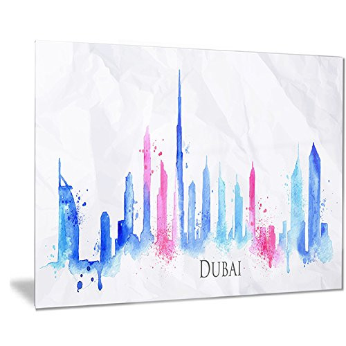 Designart Colorful Dubai Silhouette-Cityscape Painting Metal Wall Art-MT7608-28x12, 12'' H x 28'' W x 1'' D 1P Designart Colorful Dubai Silhouette-Cityscape Painting Metal Wall Art-MT7608-28x12, 12'' H x 28'' W x 1'' D 1P