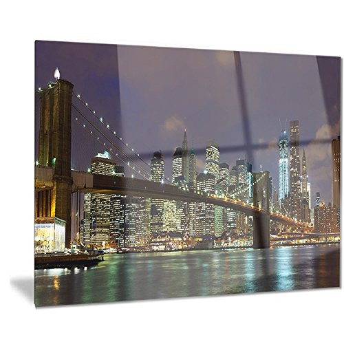Designart Brooklyn Bridge Panoramic View-Cityscape Photo Metal Wall Art-MT7888-28x12, 12'' H x 28'' W x 1'' D 1P Designart Brooklyn Bridge Panoramic View-Cityscape Photo Metal Wall Art-MT7888-28x12, 12'' H x 28'' W x 1'' D 1P