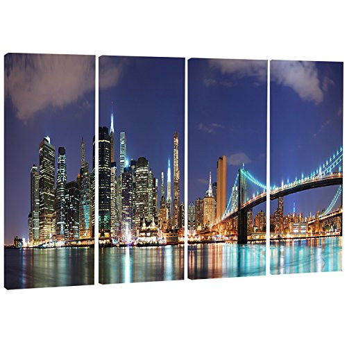 Designart Manhattan Panoramic Skyline View-Cityscape Photo Metal Wall Art-MT7897-48x28-4 Panels, 28'' H x 48'' W x 1'' D 4P Designart Manhattan Panoramic Skyline View-Cityscape Photo Metal Wall Art-MT7897-48x28-4 Panels, 28'' H x 48'' W x 1'' D 4P