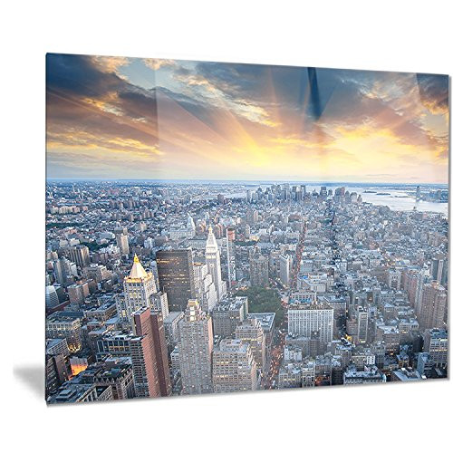 Designart Aerial View of NYC Skyscrapers-Cityscape Photo Metal Wall Art-MT8336-28x12, 12'' H x 28'' W x 1'' D 1P Designart Aerial View of NYC Skyscrapers-Cityscape Photo Metal Wall Art-MT8336-28x12, 12'' H x 28'' W x 1'' D 1P
