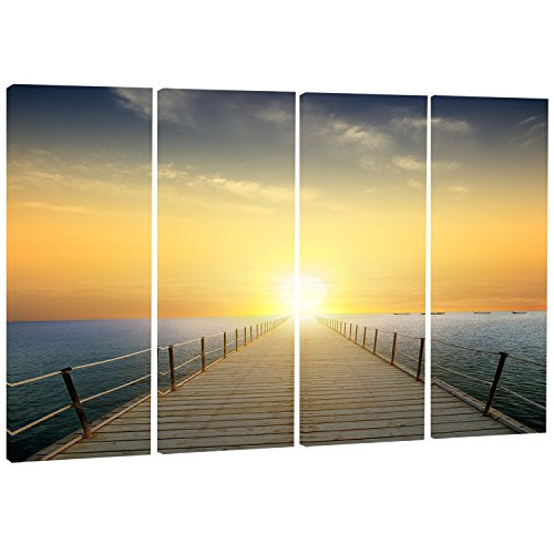 Designart Ocean Sunset with Pier-Seascape Photo Metal Wall Art-MT8635-48x28-4 Panels, 28'' H x 48'' W x 1'' D 4P Designart Ocean Sunset with Pier-Seascape Photo Metal Wall Art-MT8635-48x28-4 Panels, 28'' H x 48'' W x 1'' D 4P