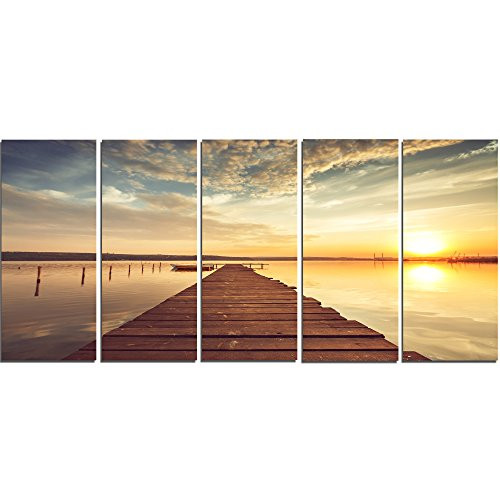 Designart PT14685-60-28-5PE Sea Pier Under Beautiful CloudscapeModern Bridge Canvas Wall Art, 28'' H x 60'' W x 1'' D 5PE