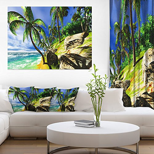 Designart PT11446-20-12 Palms in Hawaii Island Beach-Modern Seascape Canvas Artwork-20x12, 12" H x 20" W x 1" D 1P