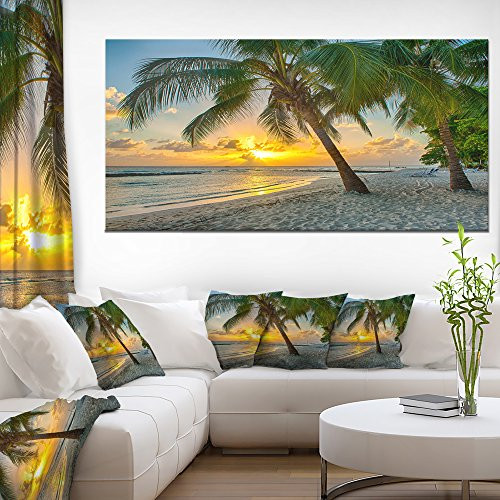 Designart PT11483-60-28 Beach in Caribbean Island of Barbados-Modern Seascape Canvas Artwork-60x28 1 Piece, 28'' x 60'' x 2'' Designart PT11483-60-28 Beach in Caribbean Island of Barbados-Modern Seascape Canvas Artwork-60x28 1 Piece, 28'' x 60'' x 2''