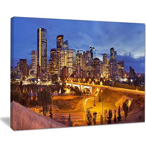 Designart PT11610-20-12 Skyline of Calgary at Night Panorama-Modern Cityscape Canvas Wall Art-20x12, 12" H x 20" W x 1" D 1P Designart PT11610-20-12 Skyline of Calgary at Night Panorama-Modern Cityscape Canvas Wall Art-20x12, 12" H x 20" W x 1" D 1P