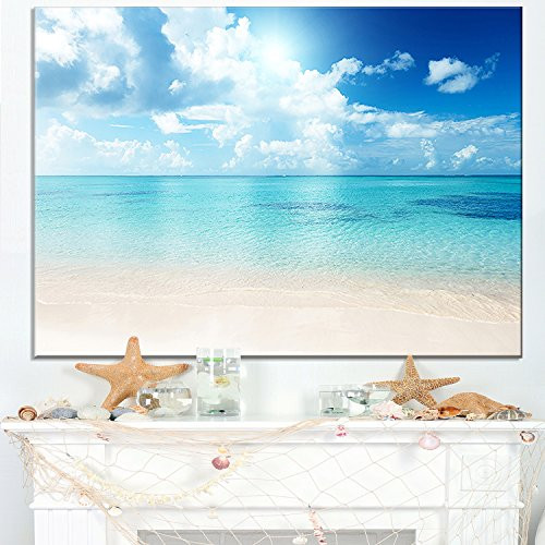 Designart PT11624-20-12 Sand of Beach in Blue Caribbean Sea Modern Seascape Canvas Artwork, 12" H x 20" W x 1" D 1P, Designart PT11624-20-12 Sand of Beach in Blue Caribbean Sea Modern Seascape Canvas Artwork, 12" H x 20" W x 1" D 1P,
