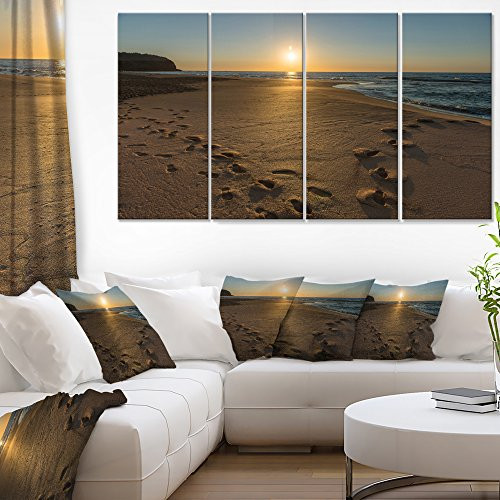 Designart Sydney Sunrise-Seashore Canvas Wall Artwork-48x28 4 Piece, 28'' H x 48'' W x 1'' D 4P, Blue