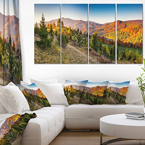 Designart Majestic Fall Mountains Panorama-Landscape Wall Art Canvas Print-48x28 4 Piece-PT11224-271, 28'' H x 48'' W x 1'' D 4P
