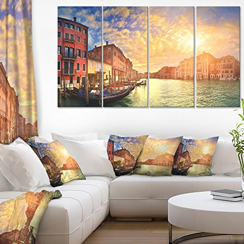 Designart Majestic Sunset Over Venice-Cityscape Artwork Canvas-48x28 4 Piece, 28'' H x 48'' W x 1'' D 4P