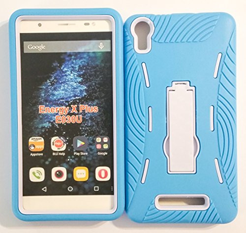 For BLU Energy X Plus E030U / E030L 5.5" Premium Rugged Heavy Duty Case Kickstand Perfect FIT Many Colors Available (Baby Blue on White)