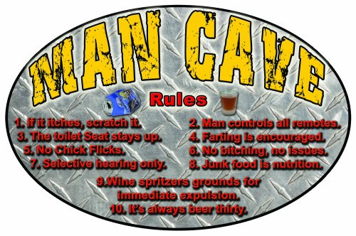River's Edge Man Cave Rules Embossed Tin Sign, X-Large/12x17-Inch