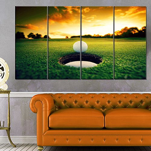 Designart Golf Ball Near Hole - Landscape Artwork Glossy Metal Wall Art, 28'' H x 48'' W x 1'' D 4P, Green Designart Golf Ball Near Hole - Landscape Artwork Glossy Metal Wall Art, 28'' H x 48'' W x 1'' D 4P, Green