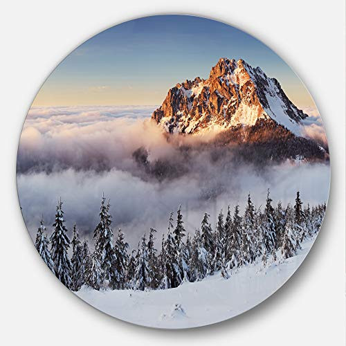 Designart Winter Mountain Landscape - Photo Large Disc Metal Wall Art MT7041-C23-Disc of 23 inch, 23'' H x 23'' W x 1'' D 1P White/Brown Designart Winter Mountain Landscape - Photo Large Disc Metal Wall Art MT7041-C23-Disc of 23 inch, 23'' H x 23'' W x 1'' D 1P White/Brown