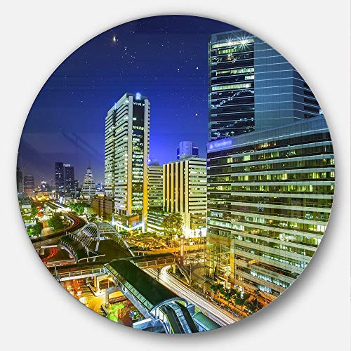 Designart Bangkok City Night View Cityscape - Photo Circle MT7105-C23-Disc of 23 inch, 23'' H x 23'' W x 1'' D 1P Blue