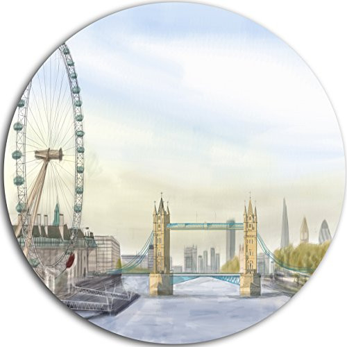 Designart London Bridge - Cityscape Photography Disc MT7445-C23-Disc of 23 inch, 23'' H x 23'' W x 1'' D 1P Brown/Green Designart London Bridge - Cityscape Photography Disc MT7445-C23-Disc of 23 inch, 23'' H x 23'' W x 1'' D 1P Brown/Green