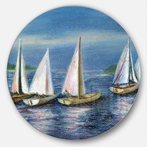 Designart Yachts by Obsky Sea Seascape Photo Metal Artwork - Disc of 23 inch 23'' H x 23'' W x 1'' D 1P Blue/Green Designart Yachts by Obsky Sea Seascape Photo Metal Artwork - Disc of 23 inch 23'' H x 23'' W x 1'' D 1P Blue/Green